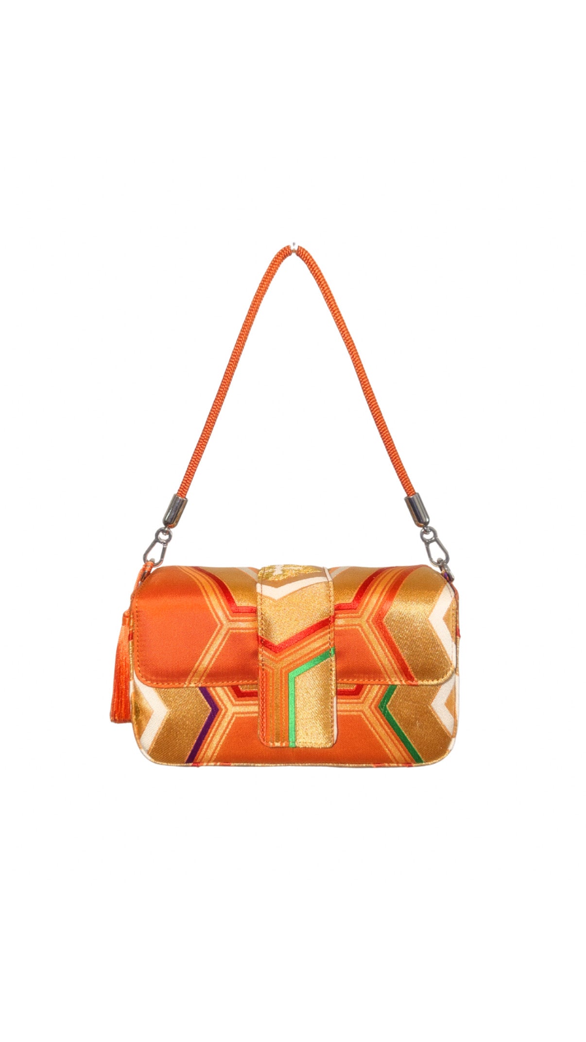 Obi Statement Shoulder Bag / 亀甲花文橙 - Kikko Floral Pattern Orange -