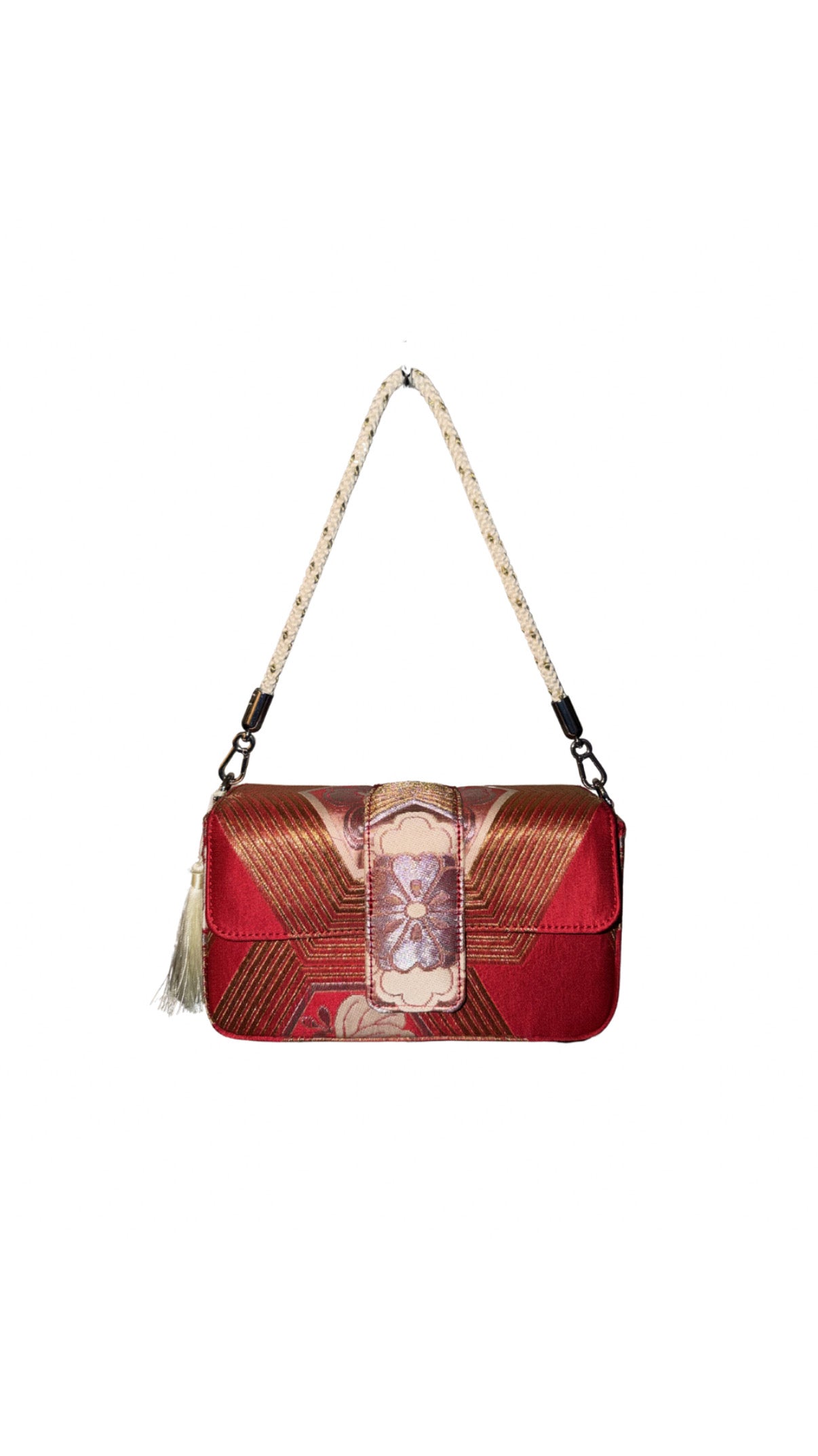 Obi Statement Shoulder Bag / 亀甲花文深紅 - Kikko Kamon Deep Red -