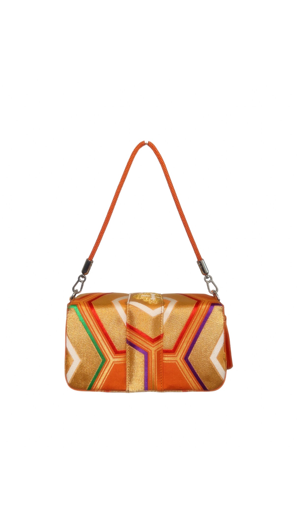 Obi Statement Shoulder Bag / 亀甲花文橙 - Kikko Floral Pattern Orange -